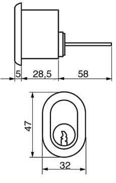 RD1670 Terrassedør cylinder Ruko D12 (Serie 1200) - Målskitse