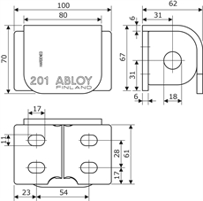 Målskitse for Abloy Hængelåsbeslag 201