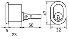 5201 Cylinder til kasselås Ruko (Serie 500) - Målskitse