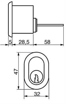 RG1670 Terrassedør cylinder Ruko Garant Plus - Målskitse