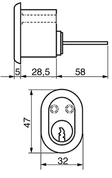 1673 Cylinder til kasselås Ruko (Serie 600) - Målskitse